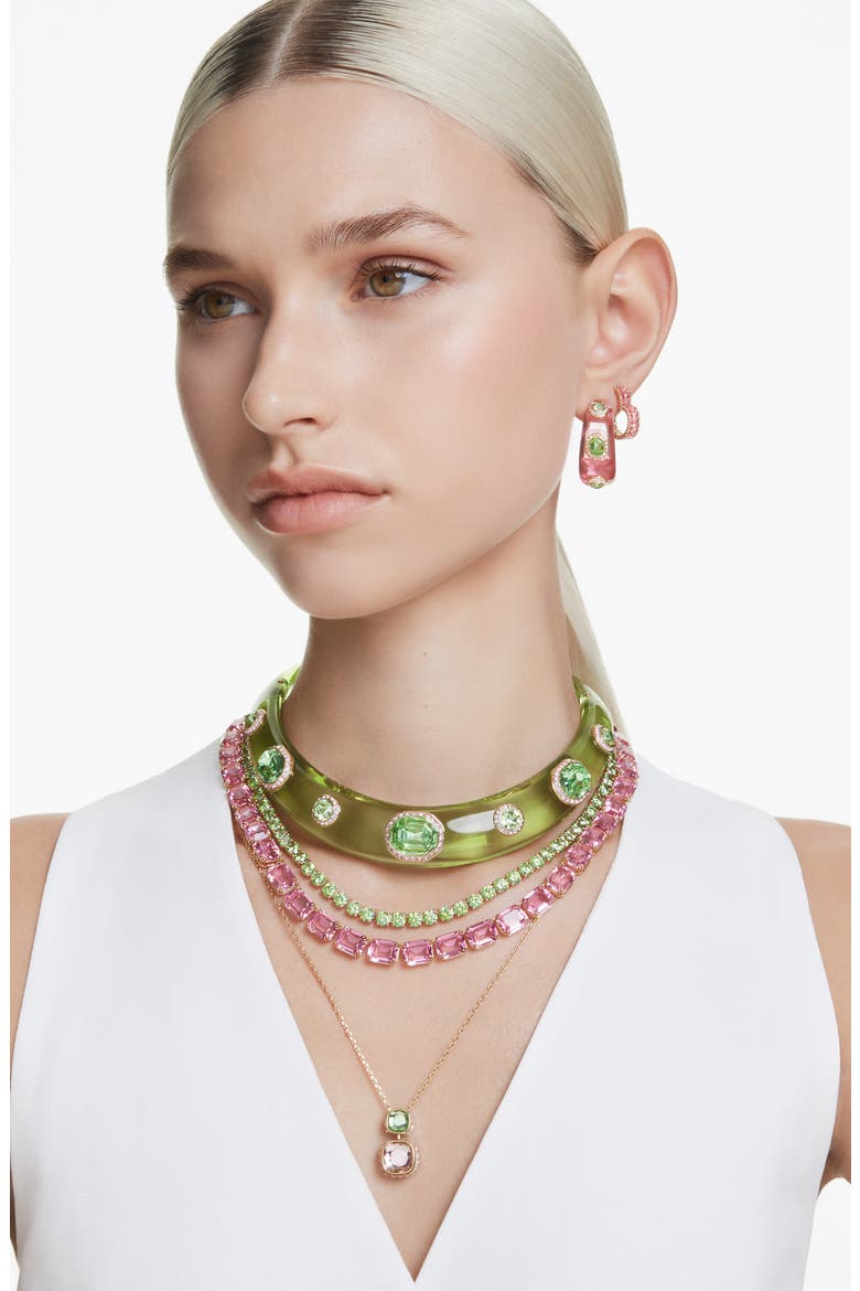 Matrix Crystal Heart Hoop Earrings, Alternate, color, PINK