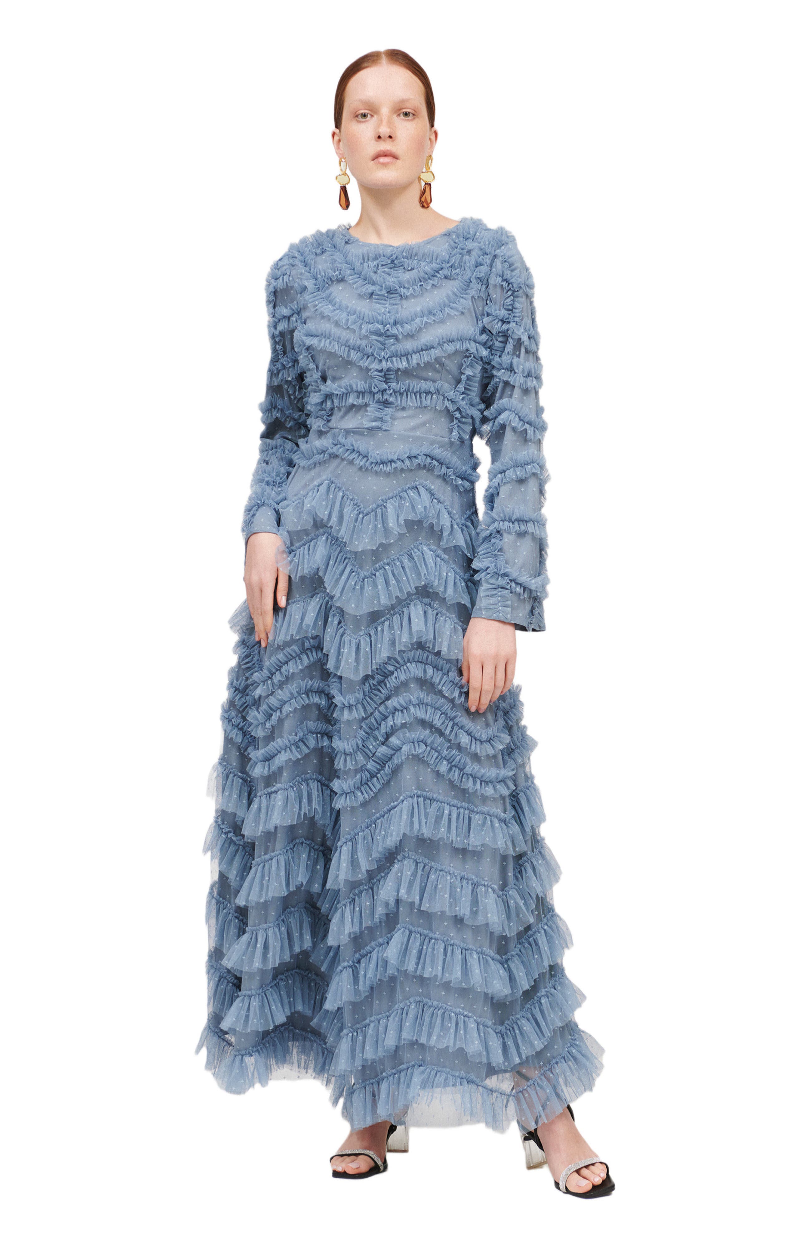 Modest Ruffle Chiffon Dress Maxi