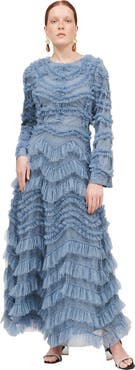 MARYISA Modest Ruffle Chiffon Dress Maxi