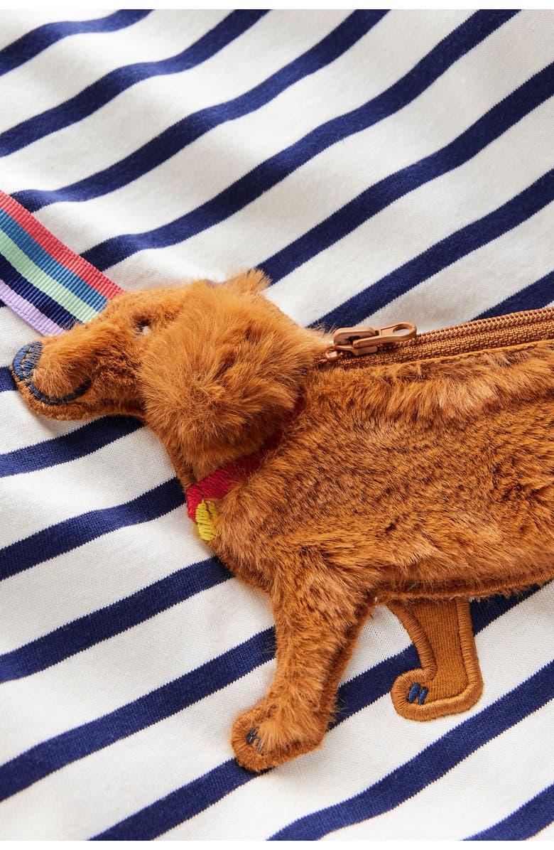 Mini Boden Kids' Stripe Pup Pocket Appliqué Long Sleeve Cotton T-Shirt, Alternate, color, 