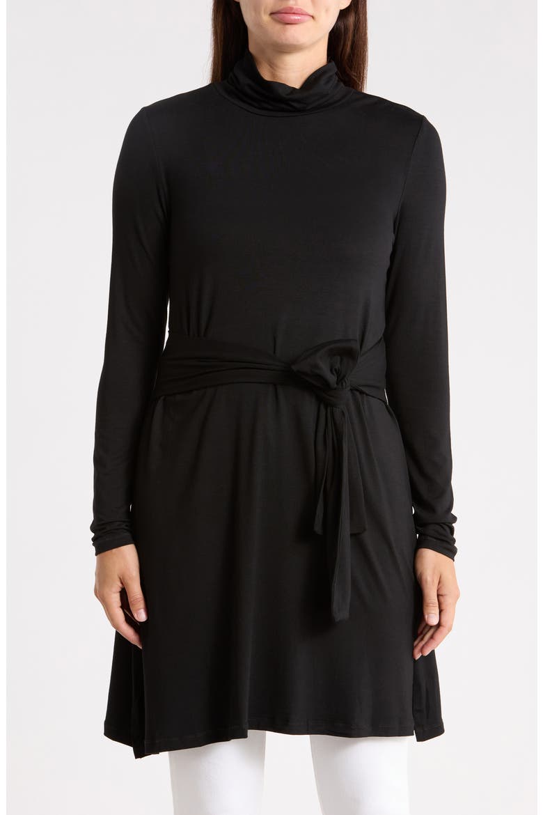 Turtleneck Tie Waist Tunic, Main, color, BLACK
