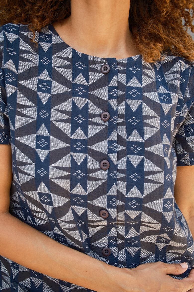 Nat Button Front Mini Shift Dress, Alternate, color, Compass