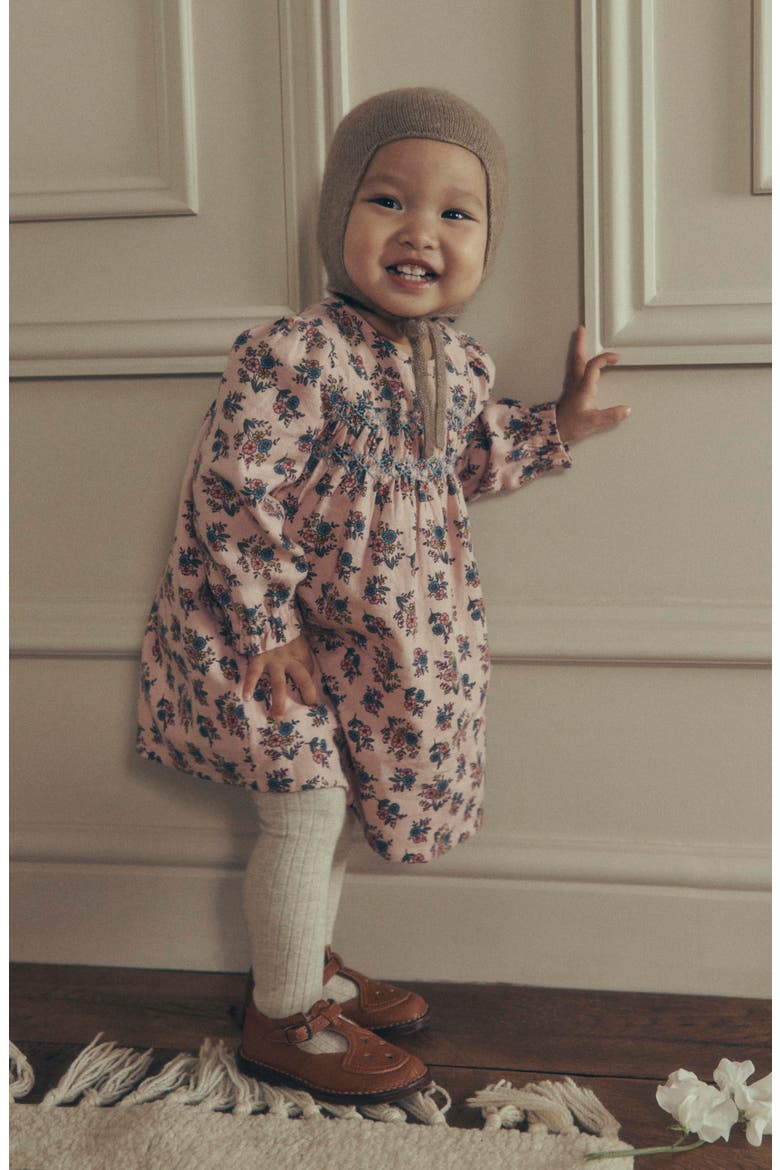 Smocked Cotton Dress, Alternate, color, PINK SPROUTING GARDEN
