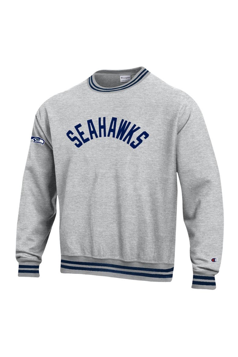 Men's Champion  Heather Gray/Navy Seattle Seahawks Reverse Weave Yarn Dye Sweatshirt, Alternate, color, Heather Gray
