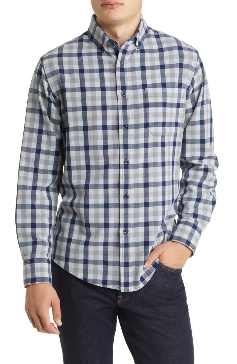 Mizzen+Main Men's City Trim Fit Check Stretch Flannel Button-Down Shirt, Main, color, 