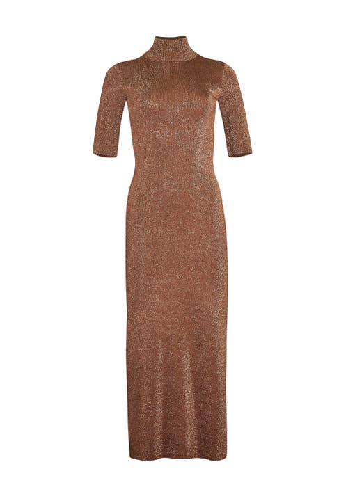 Retroféte Maribel High-neck Shimmer Dress In Metallic Pecan