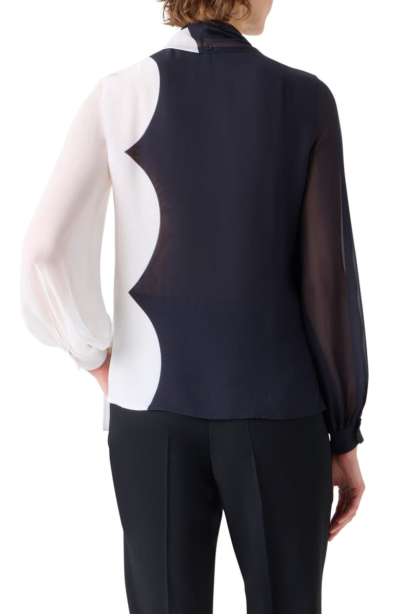 Akris Cloud Silk Tie Neck Shirt, Alternate, color, Black-Ecru