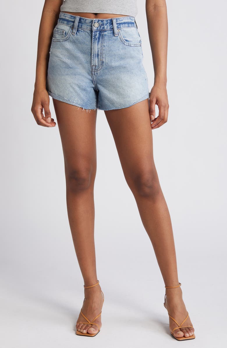 HIDDEN JEANS Raw Hem High Waist Denim Boyfriend Shorts, Main, color, 