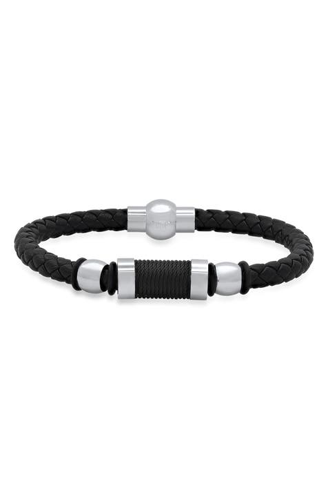 Men's Stainless Steel & Braided Leather Bracelet