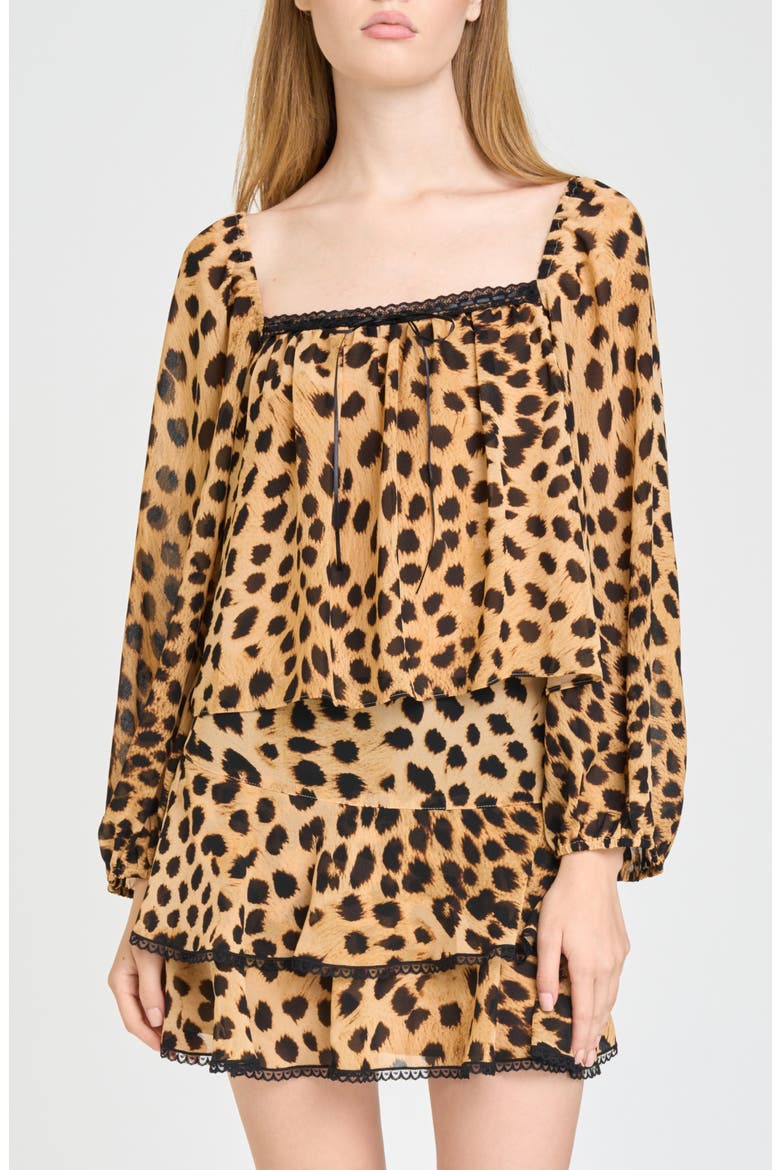 Fae Lace Trimmed Square Neck Top, Alternate, color, TAN CHEETAH