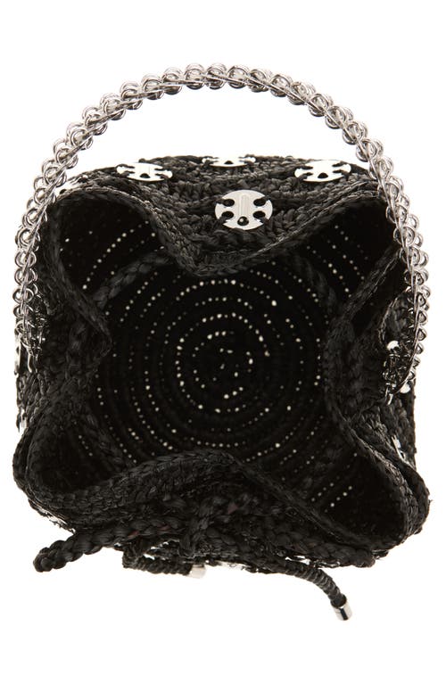 Rabanne Disc Raffia Bucket Bag In Black/silver