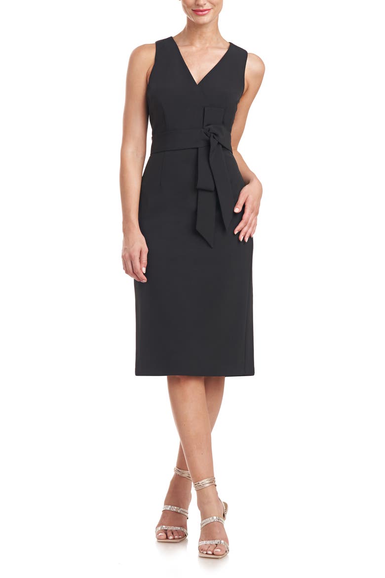 Ella Sleeveless Bow Waist Cocktail Dress, Main, color, BLACK