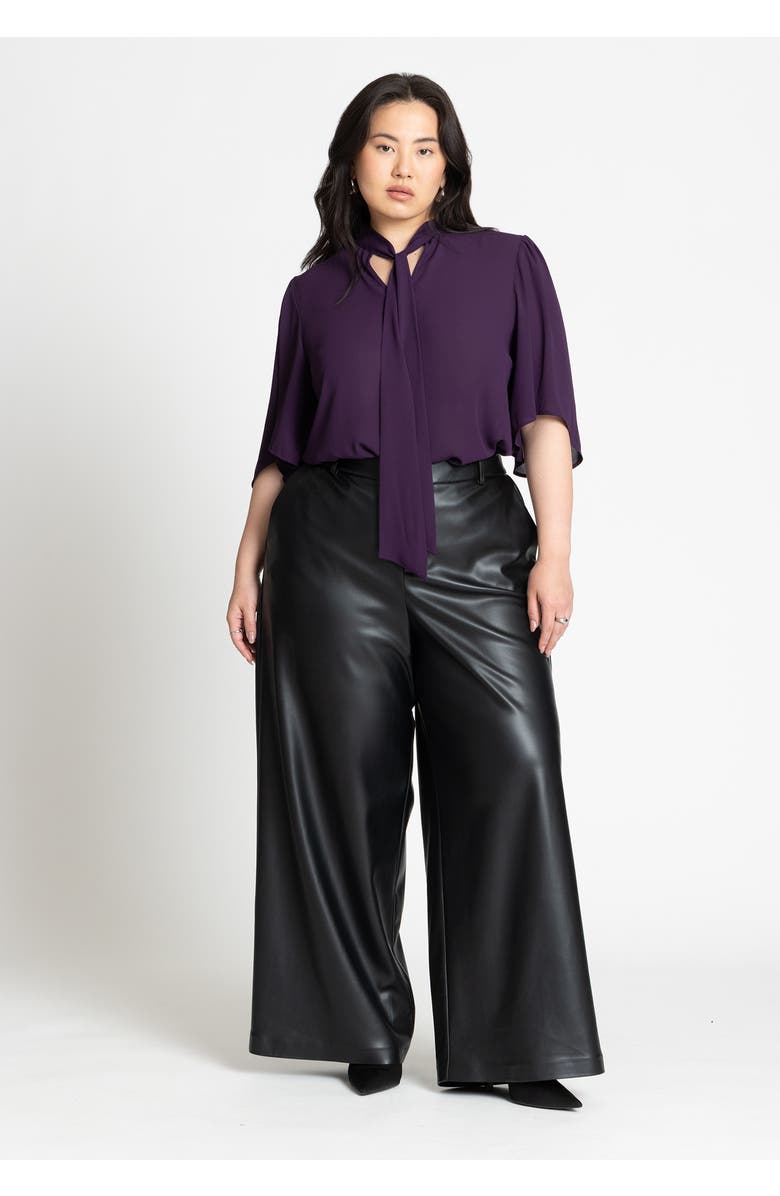 ELOQUII Bow Blouse With Flutter Sleeve, Alternate, color, Deep Purple