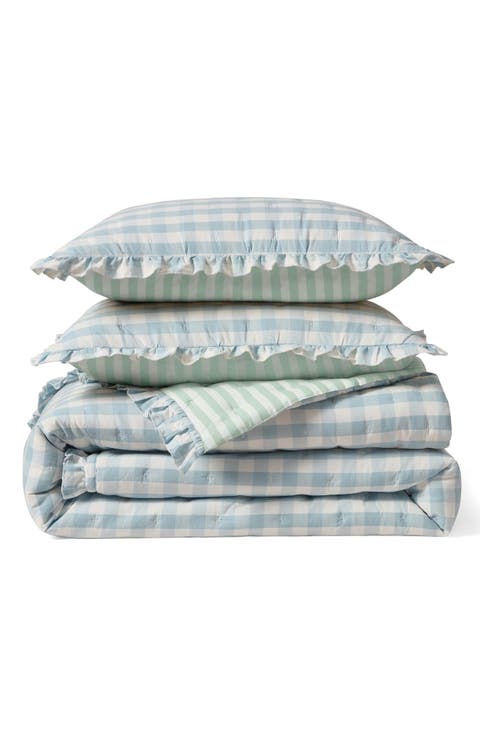 Gingham & Stripe Reversible Quilt Set