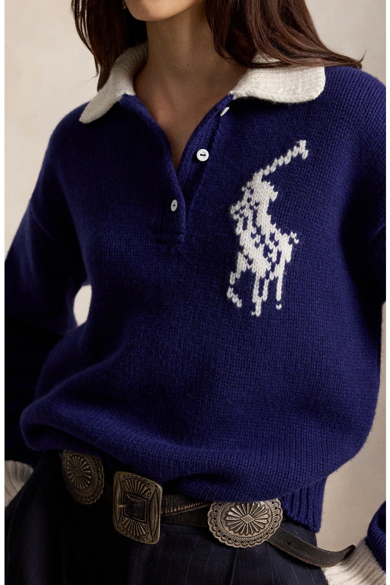 Wool Polo Sweater, Alternate, color, ROYAL/ CREAM