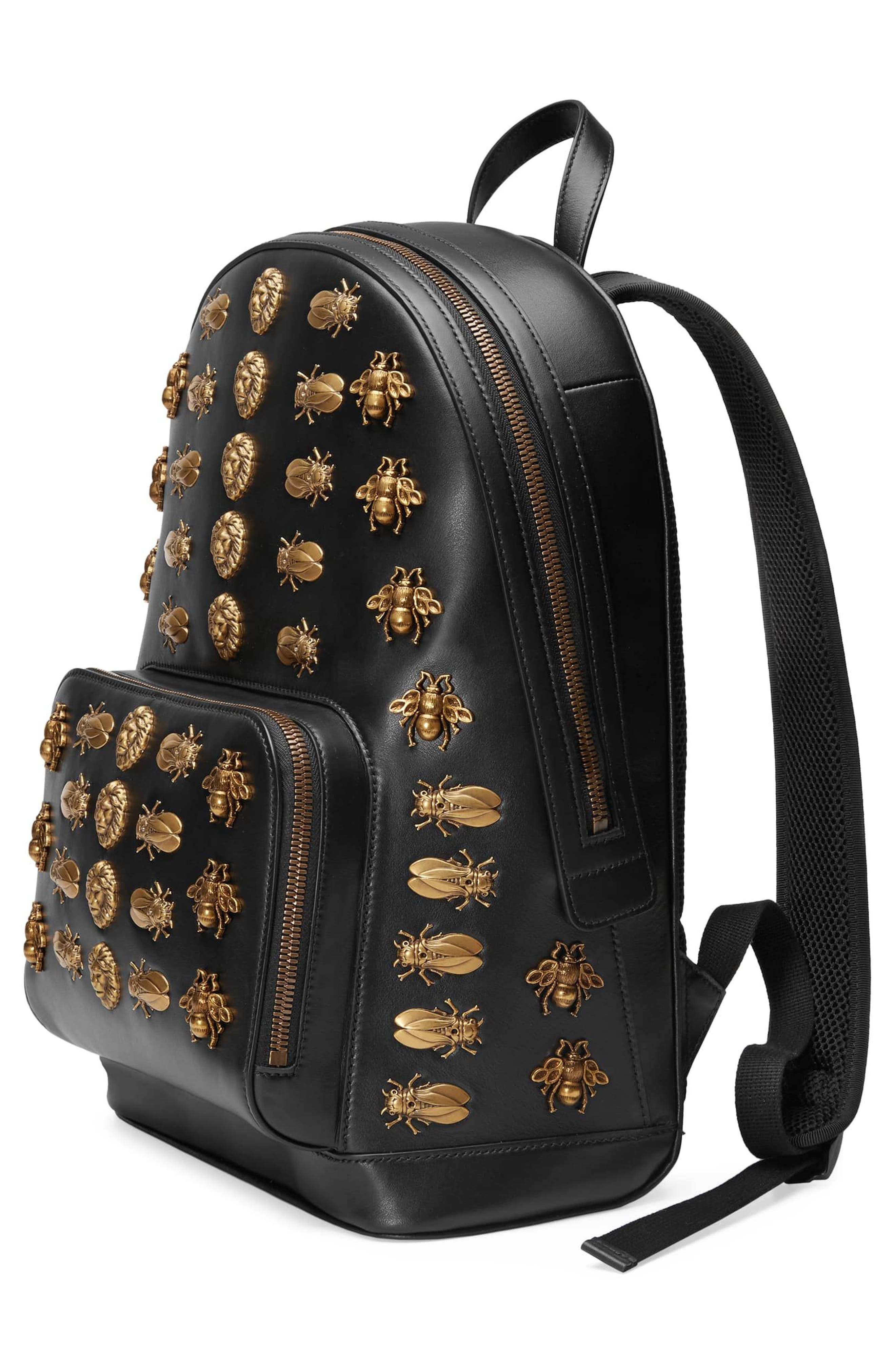 Gucci Animal Studs Leather Backpack, Alternate, color, 