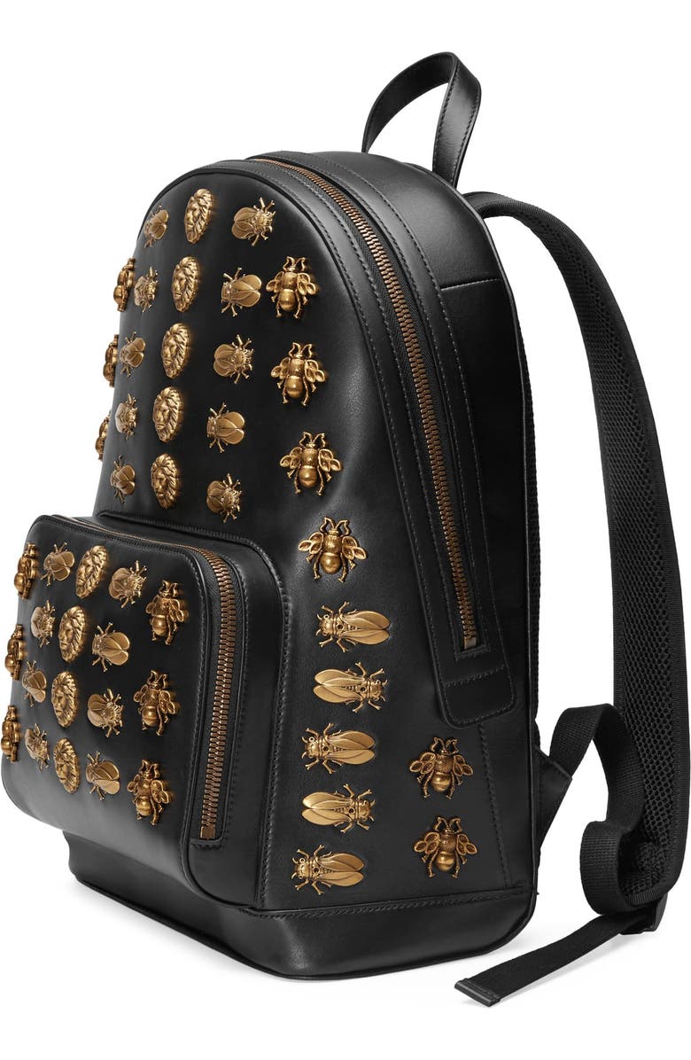 Gucci Animal Studs Leather Backpack, Alternate, color,