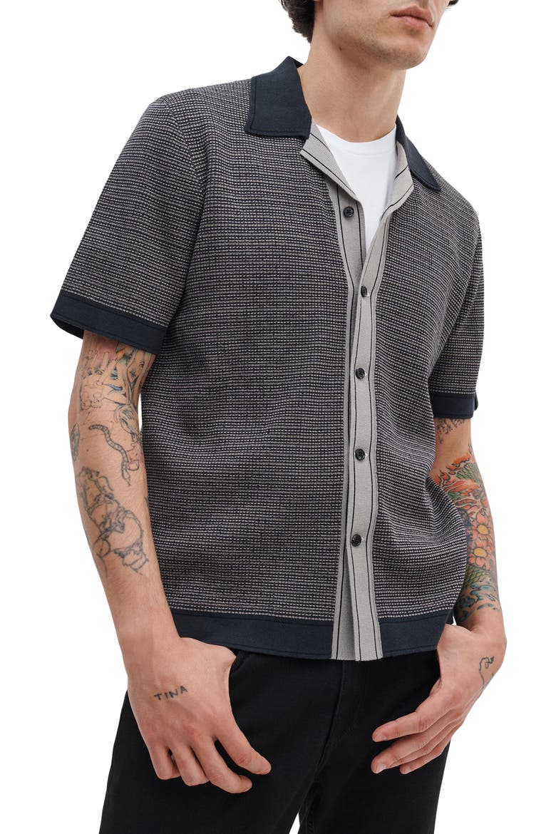 Harvey Block Stitch Camp Shirt, Main, color, SLATE NAVY