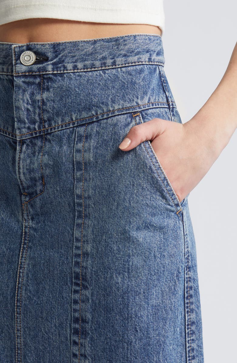MOUSSY VINTAGE Clovernook High Waist Denim Midi Skirt, Alternate, color, Blue