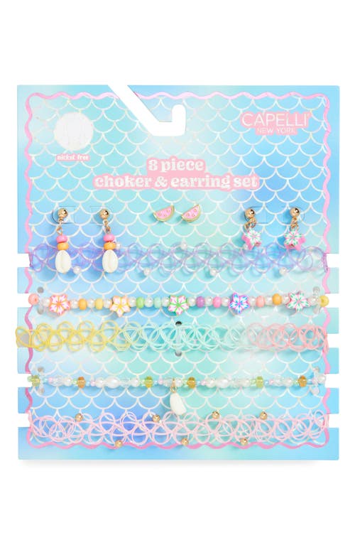 Capelli New York Kids' Seashell Assorted 8-Pack Choker & Earring Set in Purple Multi 