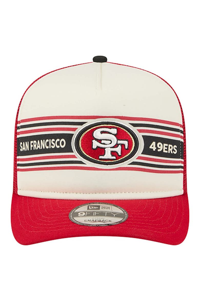 Men's New Era  Cream/Scarlet San Francisco 49ers Banner A-Frame 9FIFTY Trucker Snapback Hat, Alternate, color, Cream