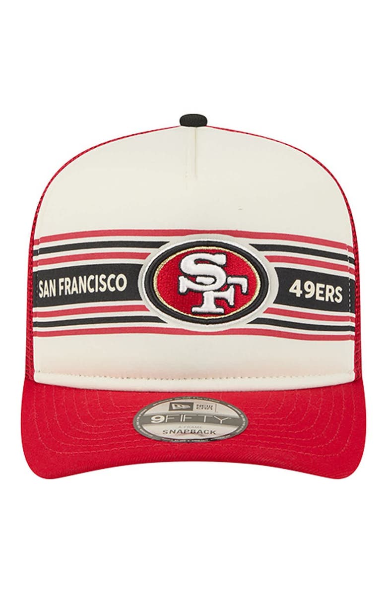 New Era Men
s New Era  Cream/Scarlet San Francisco 49ers Banner A-Frame 9FIFTY Trucker Snapback Hat, Alternate, color, Cream