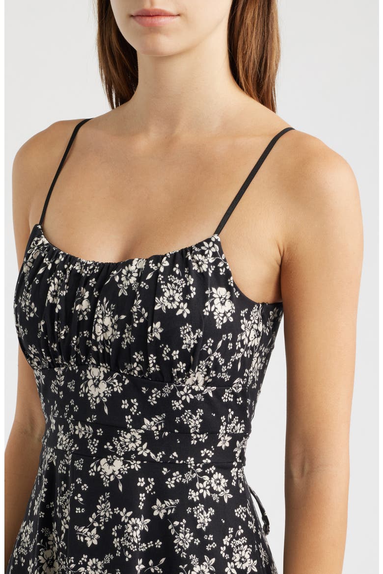 Floral Print Fit & Flare Mini Sundress, Alternate, color, BLACK / WHITE