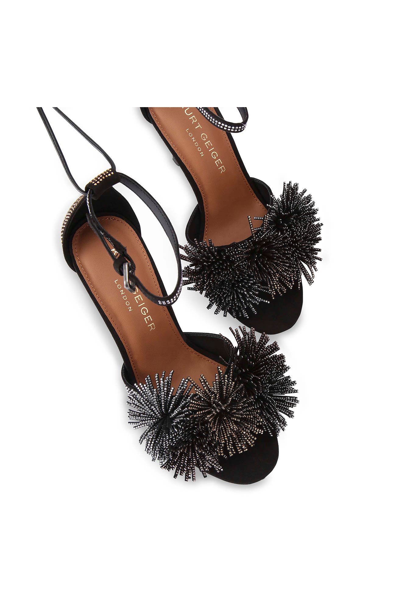 Kurt Geiger London Pompom Ankle Strap Sandal, Alternate, color, Charcoal