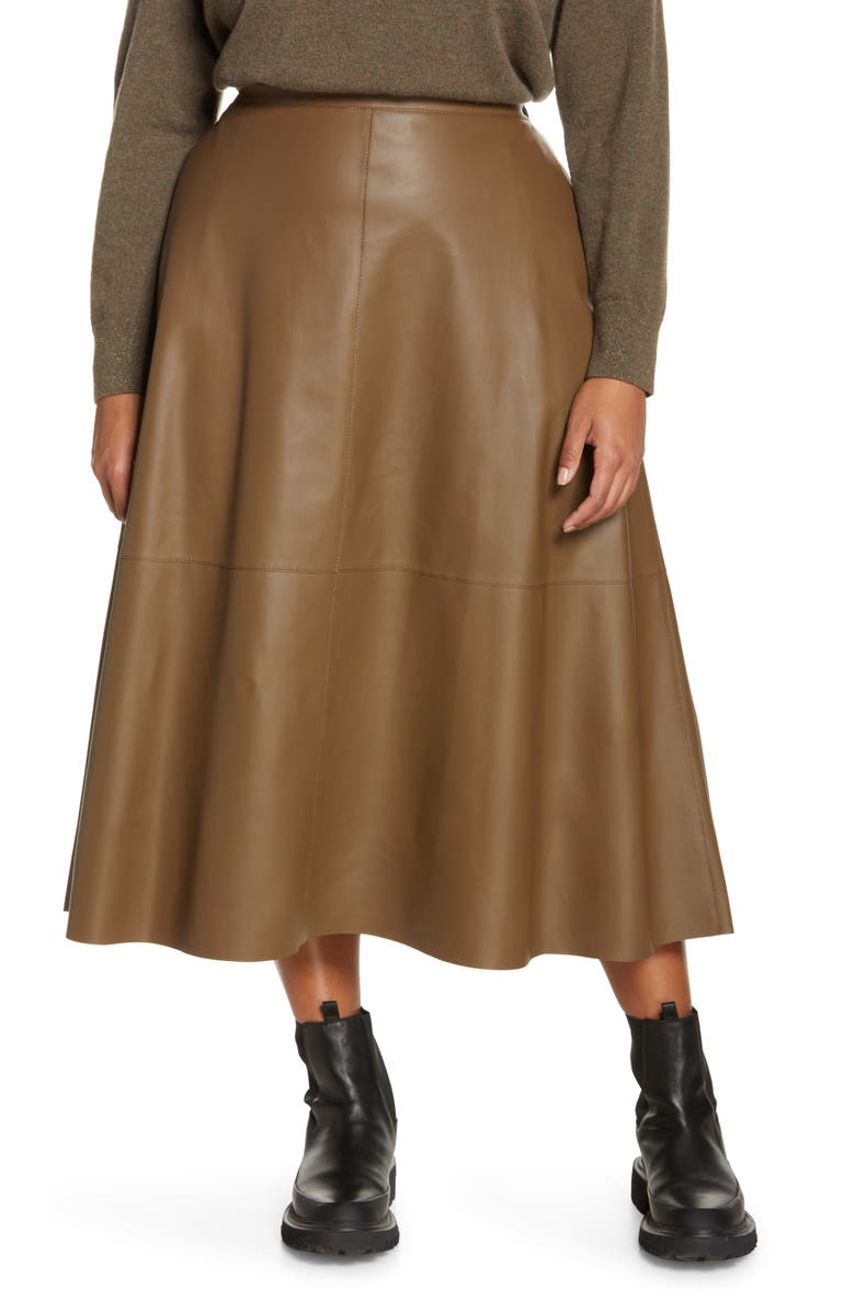 Lafayette 148 New York Sumner Plonge Leather Midi Skirt, Main, color, 