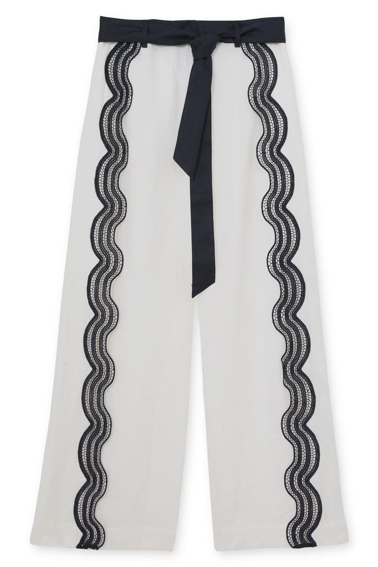 Farah Embroidered Linen Pants, Alternate, color, IVORY/ NAVY