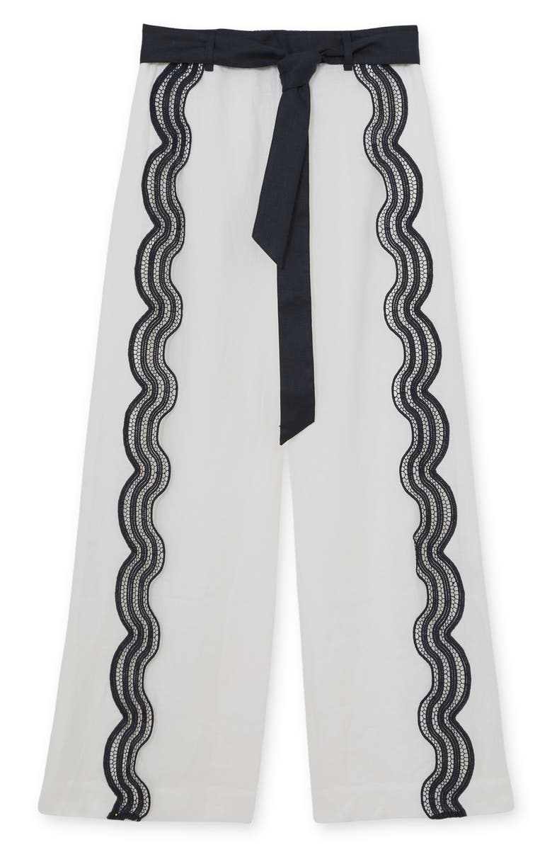 Reiss Farah Embroidered Linen Pants, Alternate, color, Ivory/ Navy