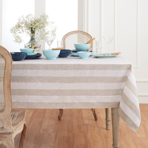 Linen Tablecloth for Dining Table, Holiday and Everyday Table Decor - Cabana Stripe