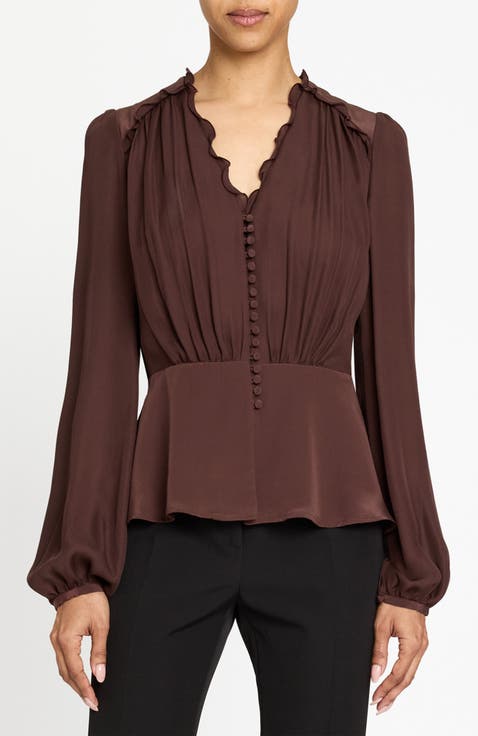 Lana Long Sleeve Silk Ruffle Top