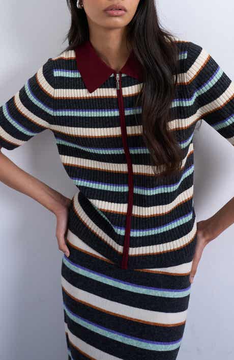 Topshop Stripe Zip Rib Polo