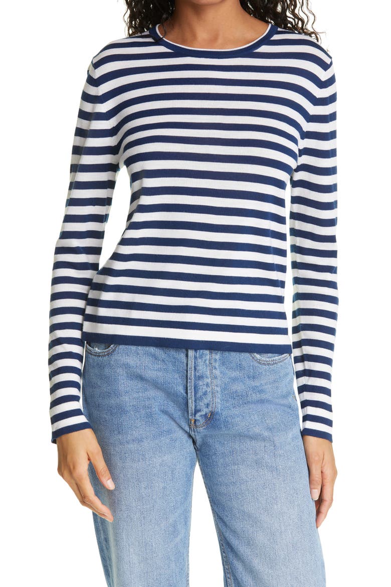 Mercer Merino Wool Crewneck, Main, color, NAVY STRIPE