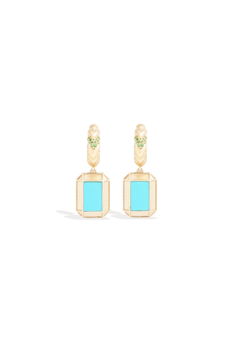 Spark Emerald Cut Drop Huggie, Alternate, color, Turquoise & Emerald-Gold