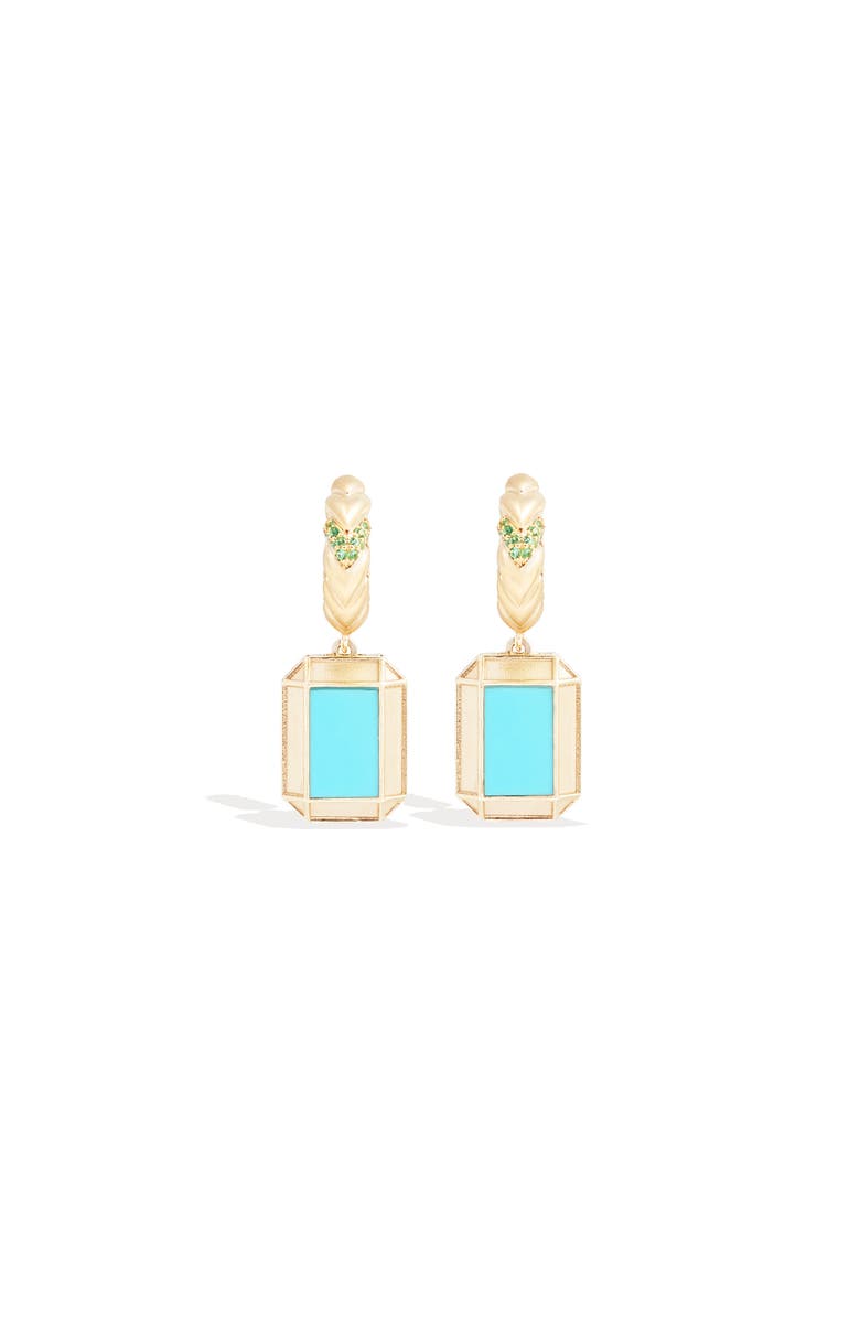 Campbell + Charlotte Spark Emerald Cut Drop Huggie, Alternate, color, Turquoise & Emerald-Gold
