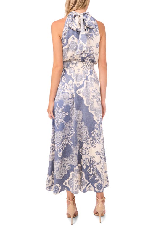 Vince Camuto Mixed Print Smock Waist Maxi Dress In Gray