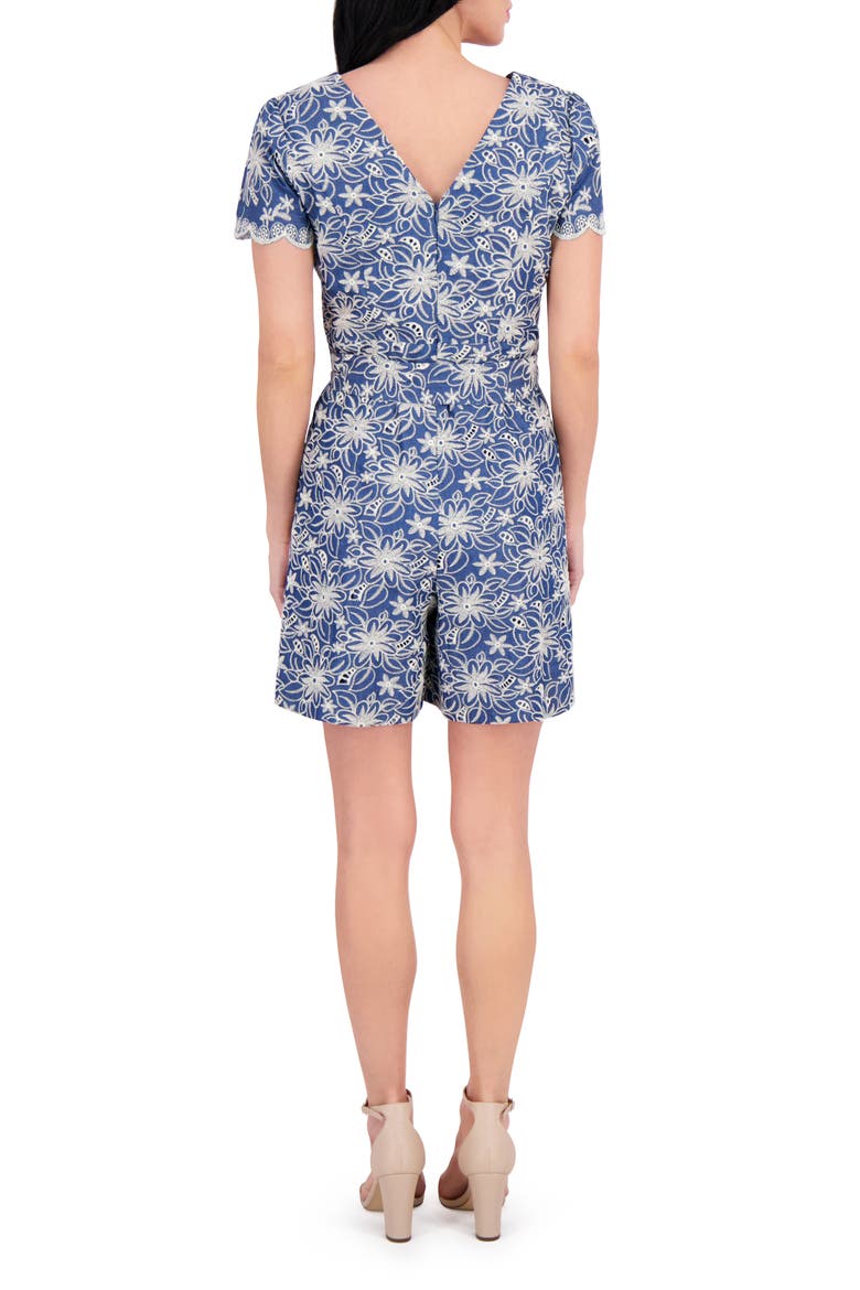 Embroidered Tie Waist Romper, Alternate, color, CHAMBRAY/ IVORY