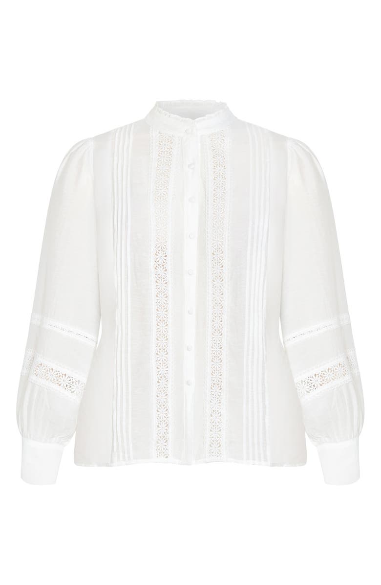 City Chic Whimsical Lace & Pintuck Shirt, Alternate, color, Cream