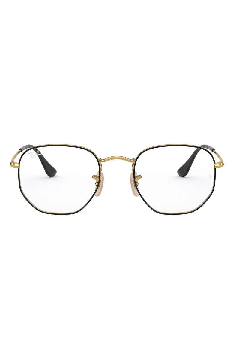 Ray-Ban 51mm Round Optical Glasses, Main, color, Black Gold