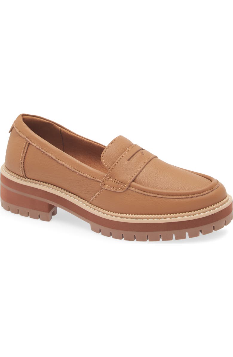 TOMS Cara Platform Penny Loafer, Main, color, Tan