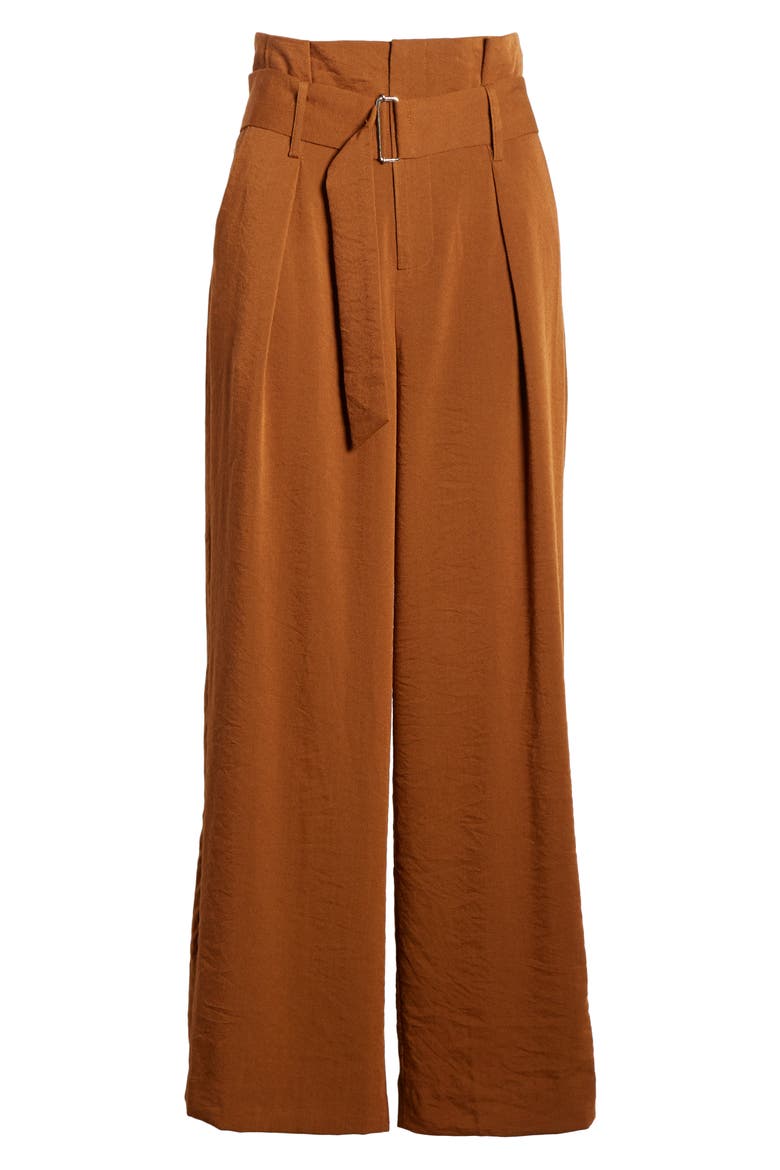 Pleated Wide Leg Crop Trousers, Alternate, color, DARK BROWN