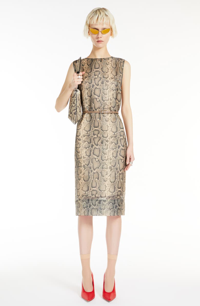 SPORTMAX Python Print Sleeveless Organza Shift Dress, Alternate, color,