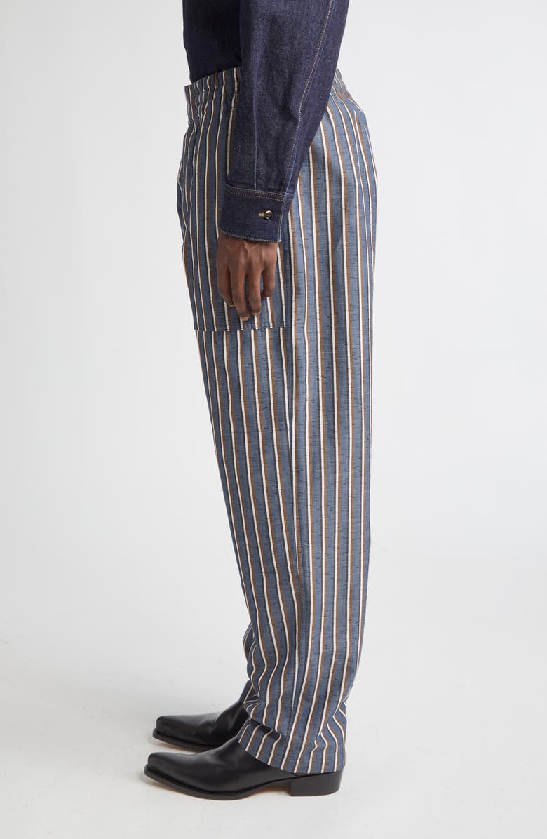 Bottega Veneta Cotton Blend Wide Leg Pants, Alternate, color, Blue/ Khaki/ Black