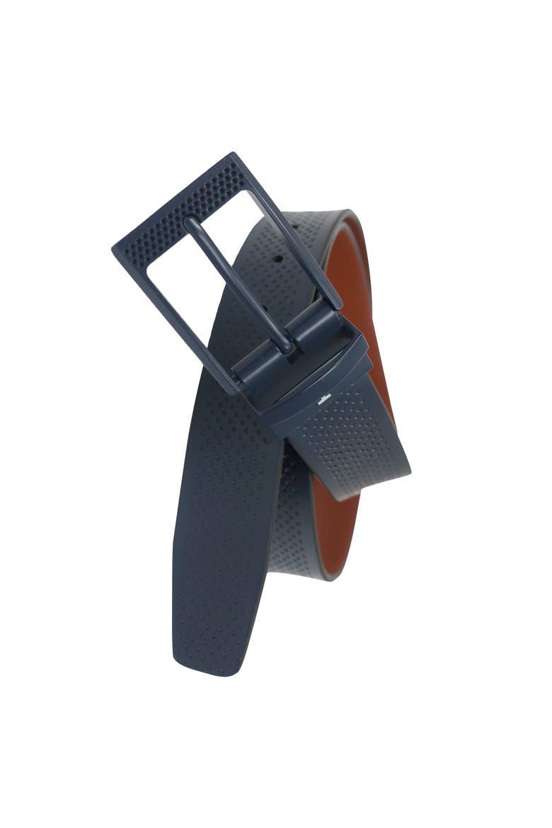 Golf Reversible Embossed Perf to Smooth Texture Leather Belt, Main, color, Navy/Cognac