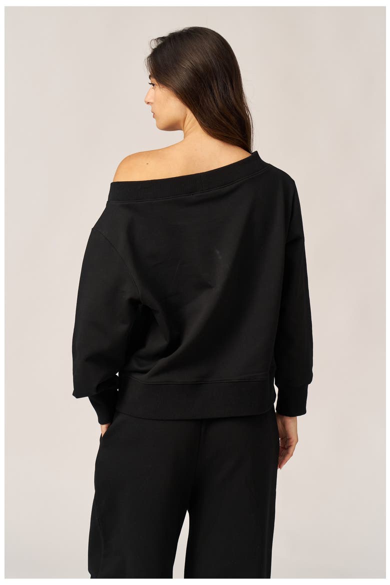 Cozy Coast Airport Off the Shoulder Sweatshirt, Alternate, color, Black