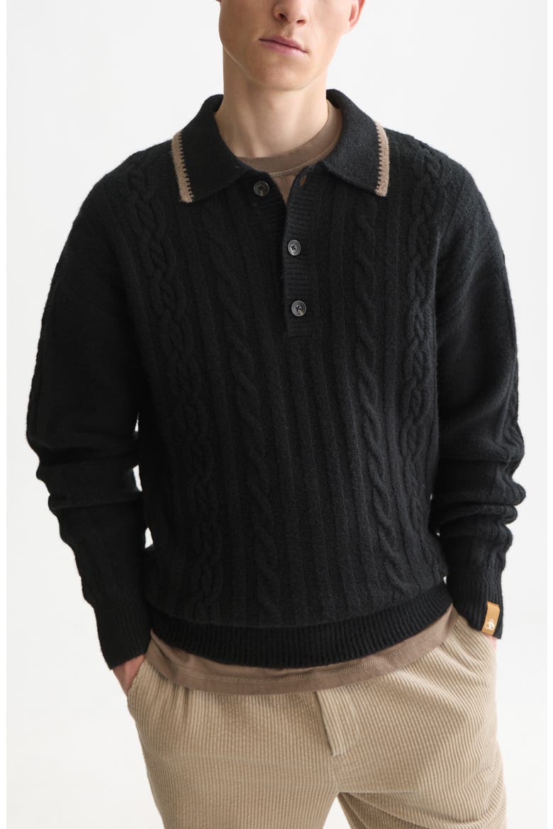 Cable Knit Polo Sweater, Main, color, METEORITE