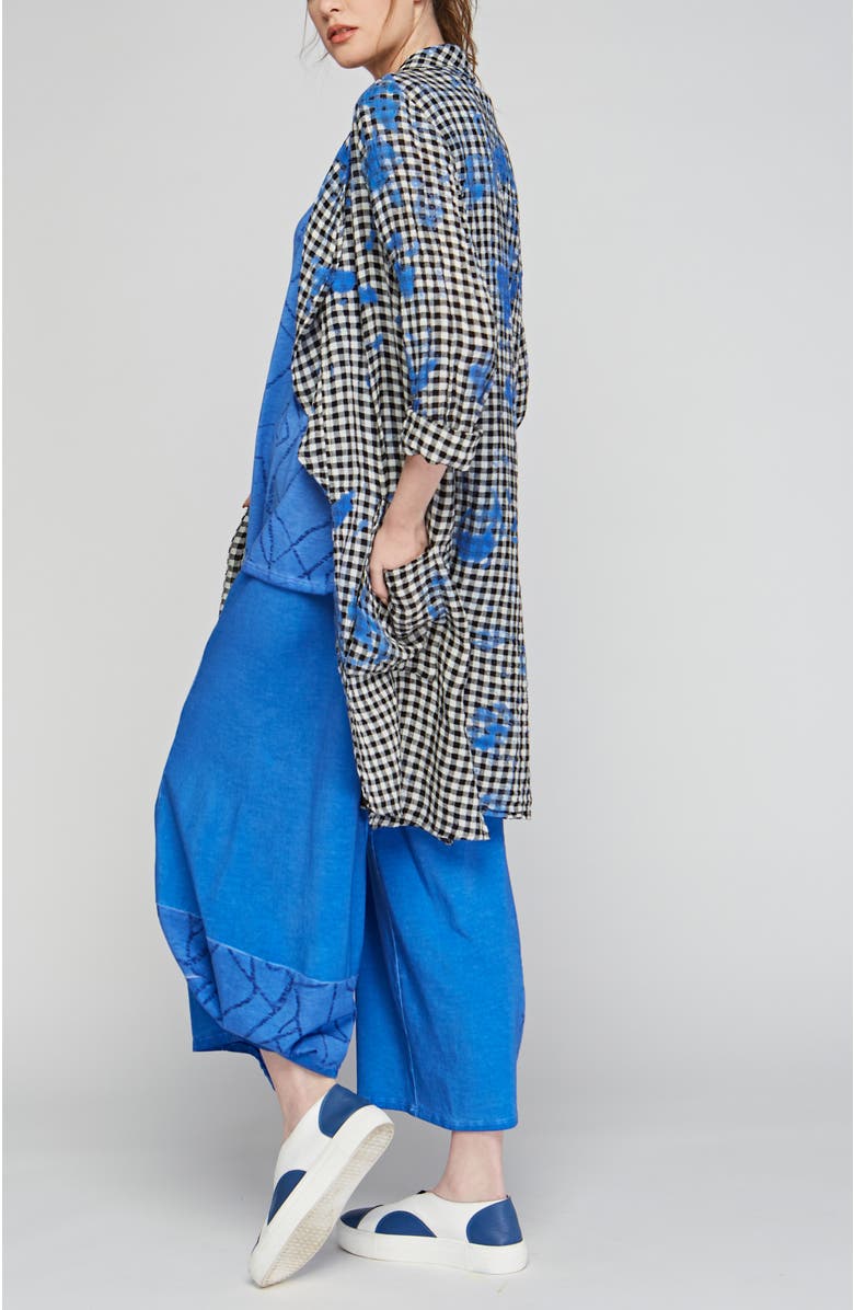 LUUKAA Jax Checkered Gauze Linen Duster, Alternate, color, Blue