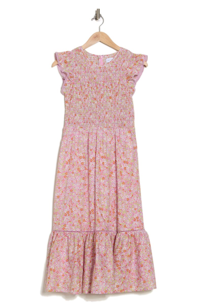 Lost + Wander Cecillia Smocked Cap Sleeve Cotton Midi Dress, Alternate, color, 